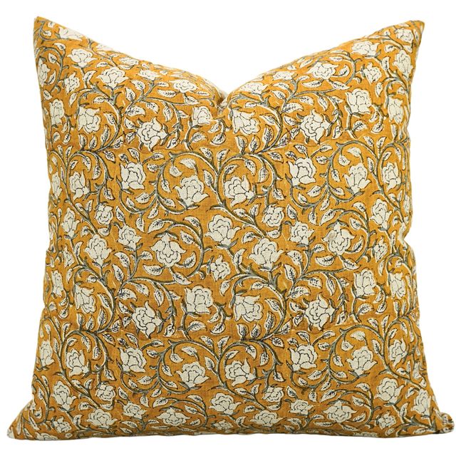 Block print Pure Linen throw pillow cover- AMRITVELA - Fabdivine