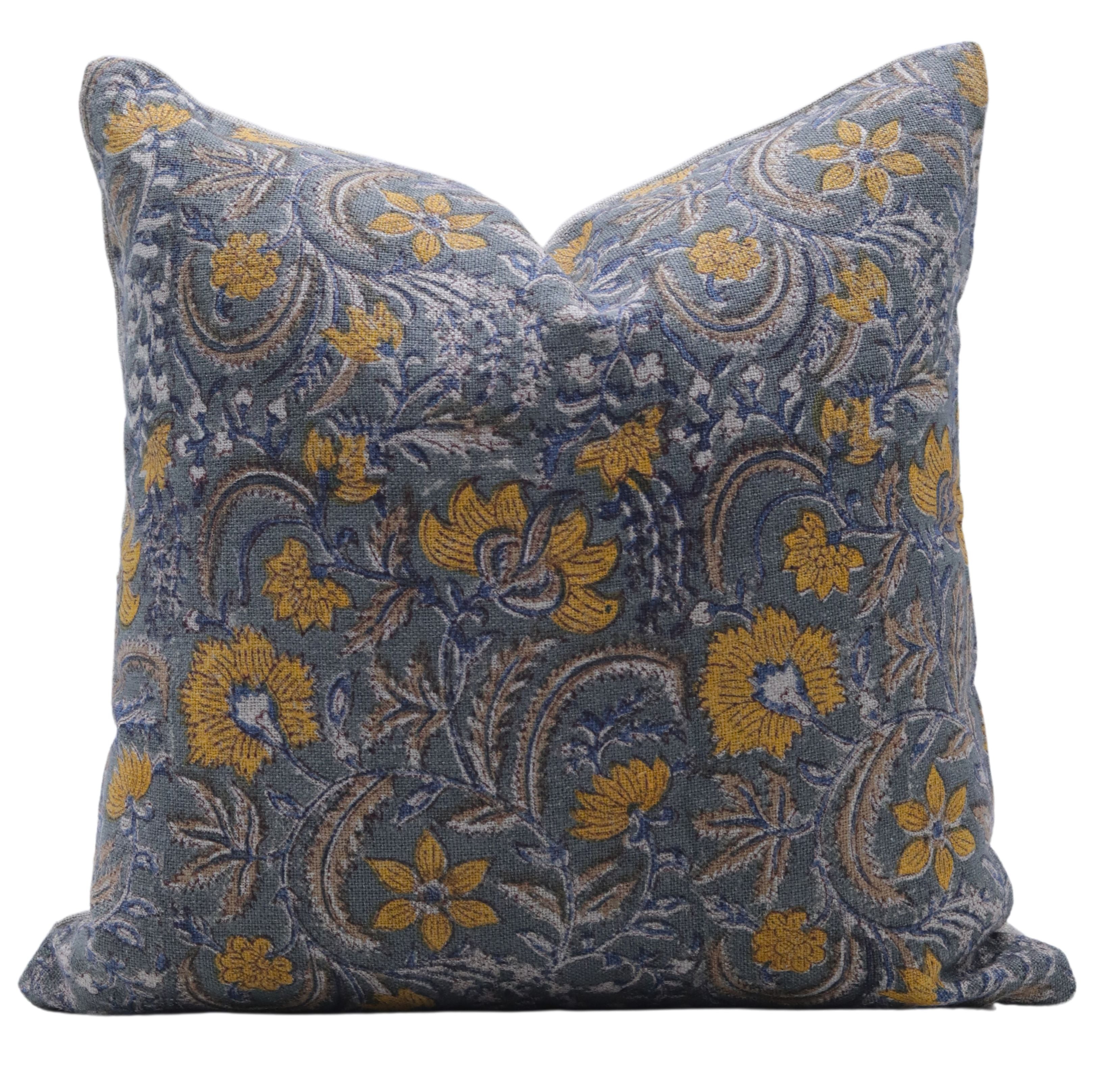 Block print Pillow cover for sofa, couch or bed- Thick Linen- KUNDANVAN - Fabdivine