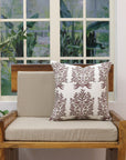 Block print Pillow cover for sofa, couch or bed- Off White Linen- VRINDAVAN - Fabdivine