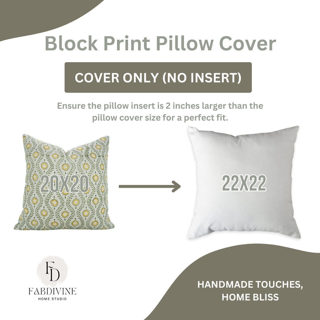 Block Print Thick Linen  Pillow Cover-Lehar