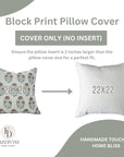 Block Printed Floral House Decor Thick Linen Pillow Cover - Mayra in Gray and Brown