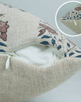 Block Printed Floral House Decor Thick Linen Pillow Cover - Mayra in Gray and Brown