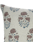 Block Printed Floral House Decor Thick Linen Pillow Cover - Mayra in Gray and Brown