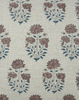 Block Printed Floral House Decor Thick Linen Pillow Cover - Mayra in Gray and Brown