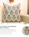 Block Printed Floral House Decor Thick Linen Pillow Cover - Mayra in Gray and Brown