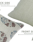 Block Printed Floral House Decor Thick Linen Pillow Cover - Mayra in Gray and Brown