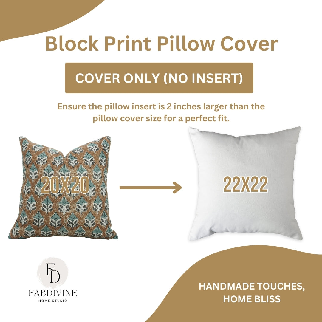 Hand Block Printed Home Decor Thick Linen Cushion Cover - Mayur