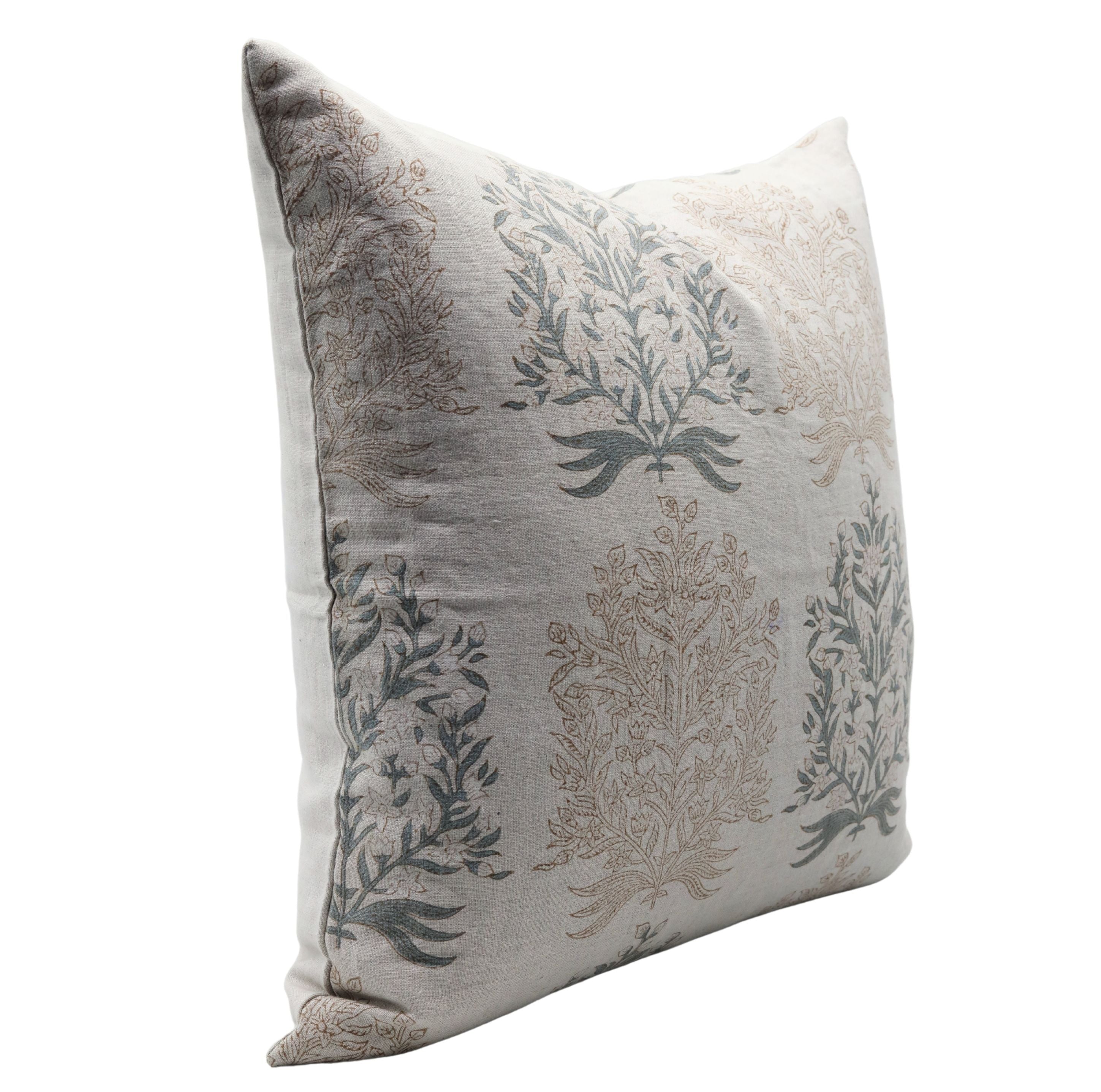 Block print Pillow cover for sofa, couch or bed- Pure Linen- VRINDAVAN - Fabdivine