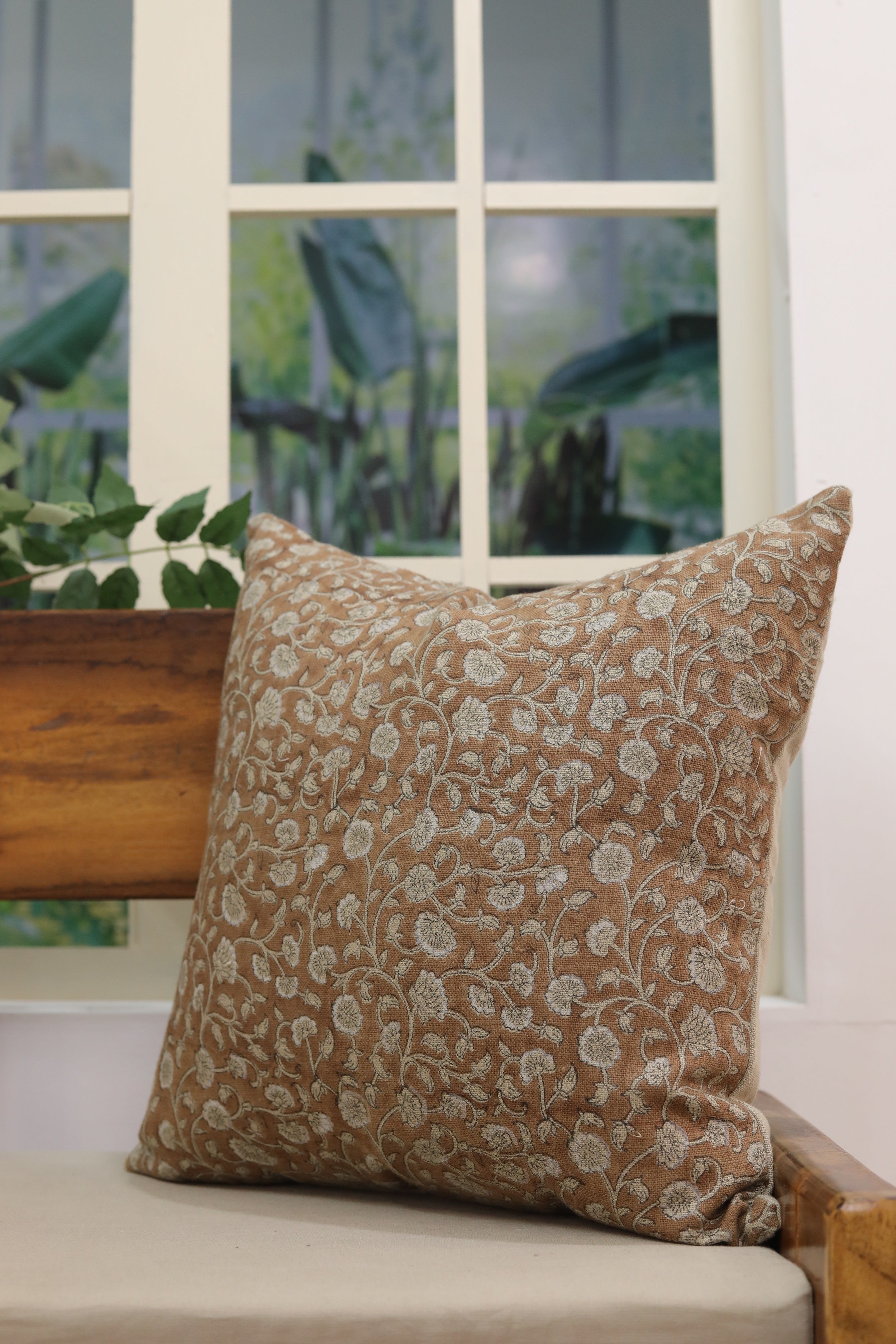 Hand Block Print Pure Thick Linen designer pillow cover - HIMACHAL - Fabdivine