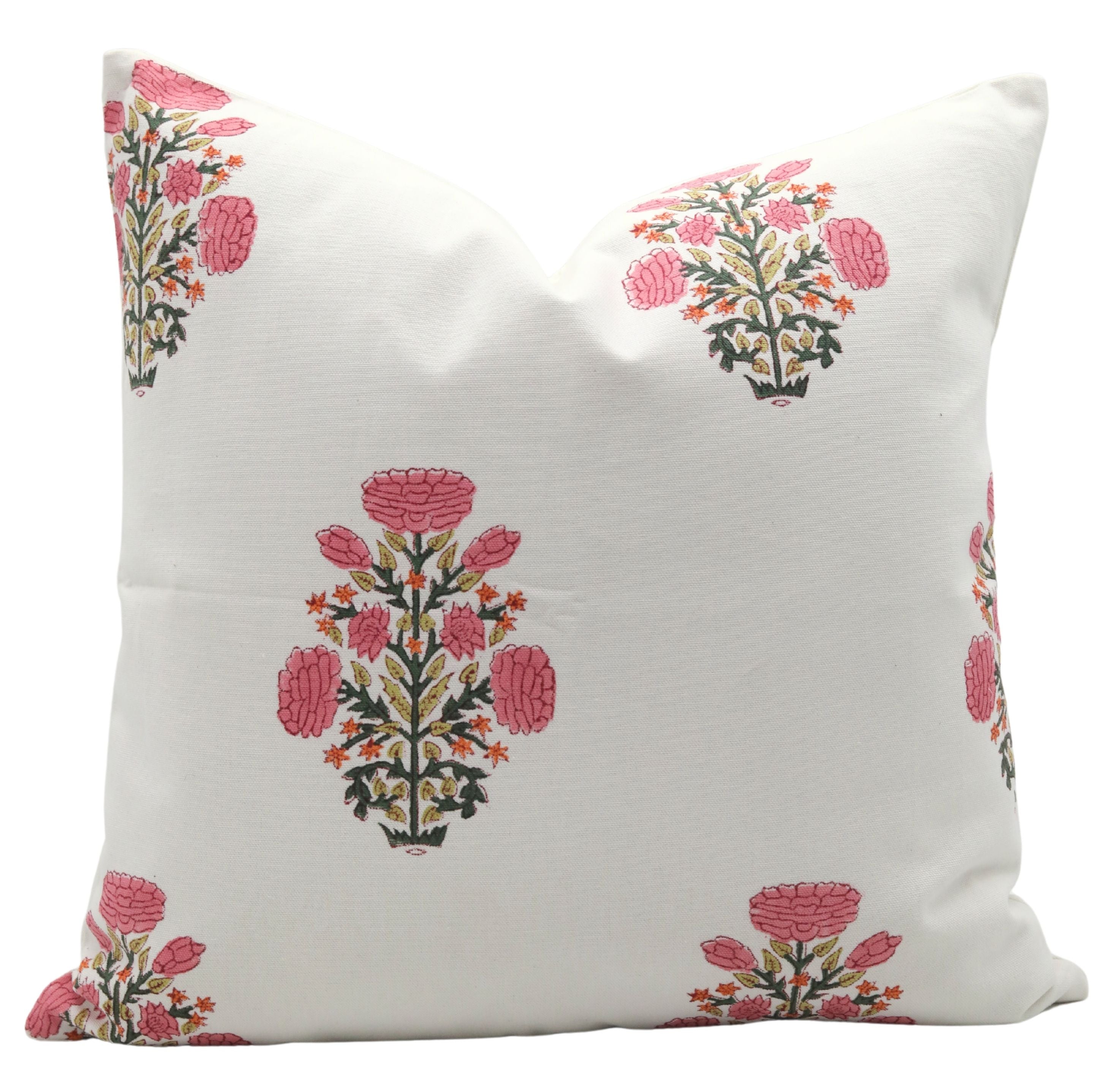 Block print Thick Cotton White throw pillow cover- SWADESH - Fabdivine