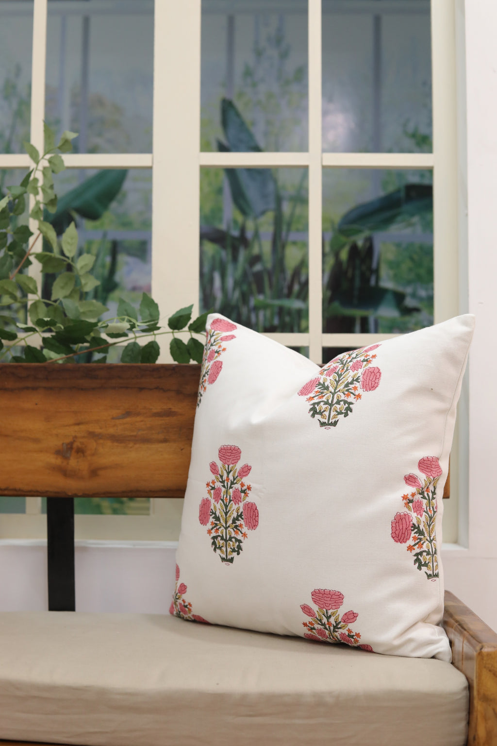 handmade block print floral pillow cover