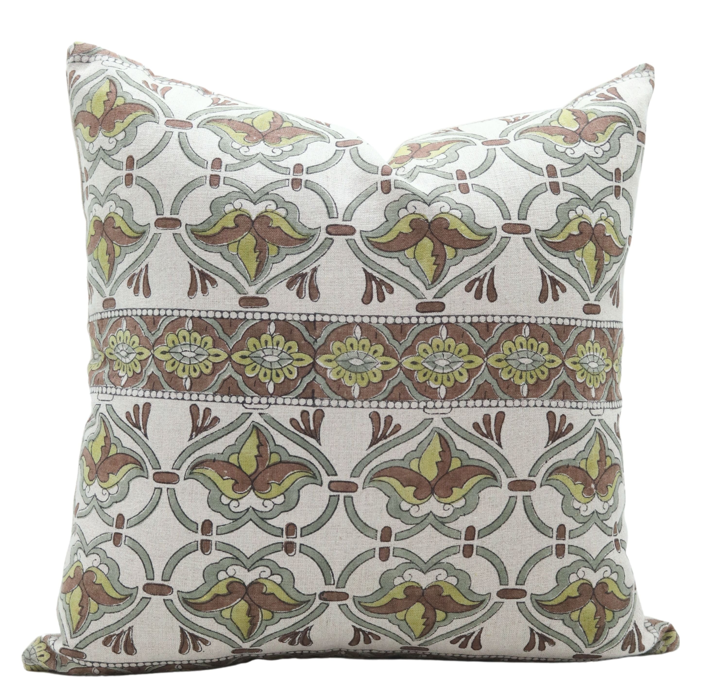 Hand Block Print pure linen designer pillow cover- HRIDYAVAN - Fabdivine