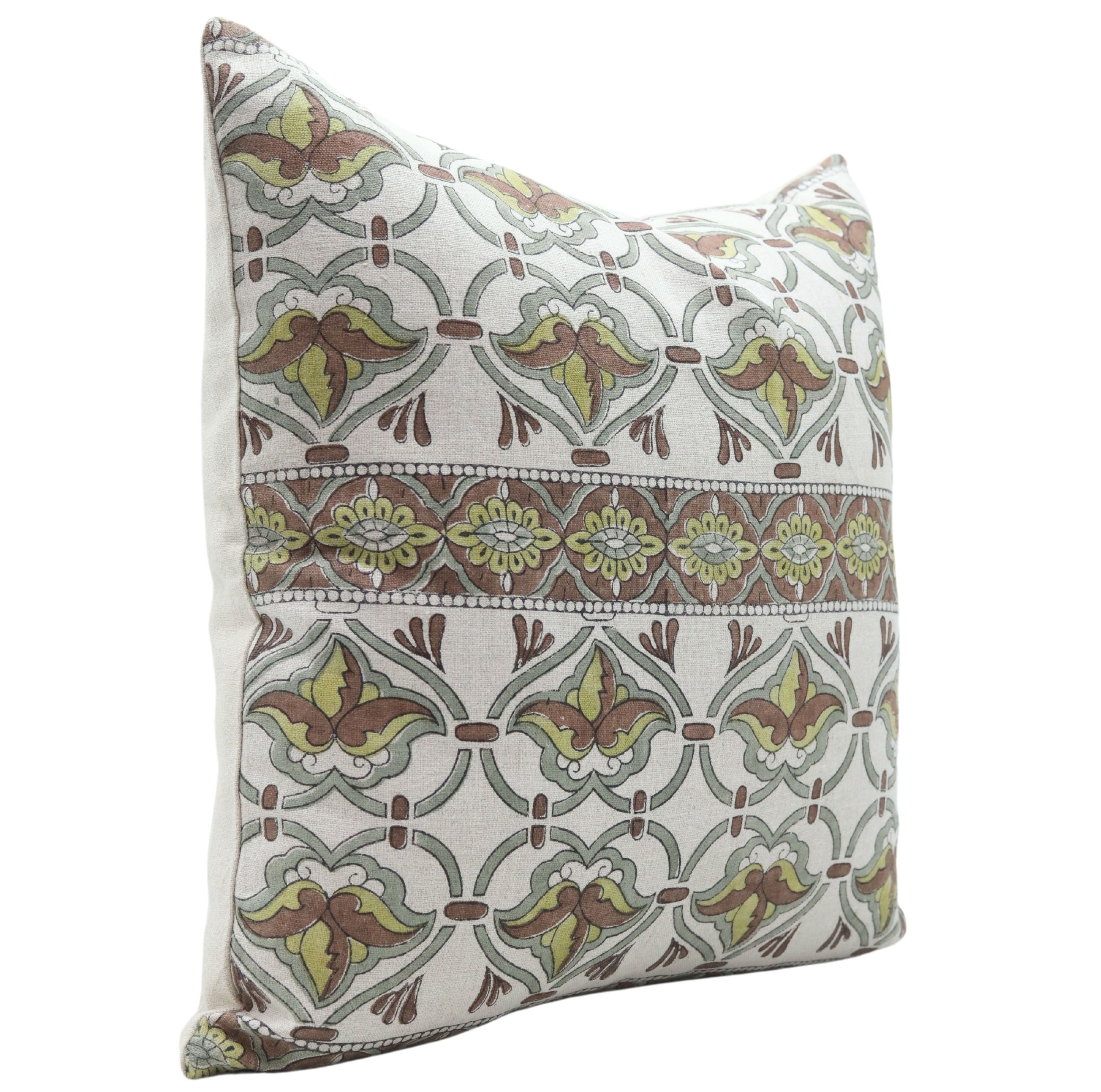 Hand Block Print pure linen designer pillow cover- HRIDYAVAN - Fabdivine