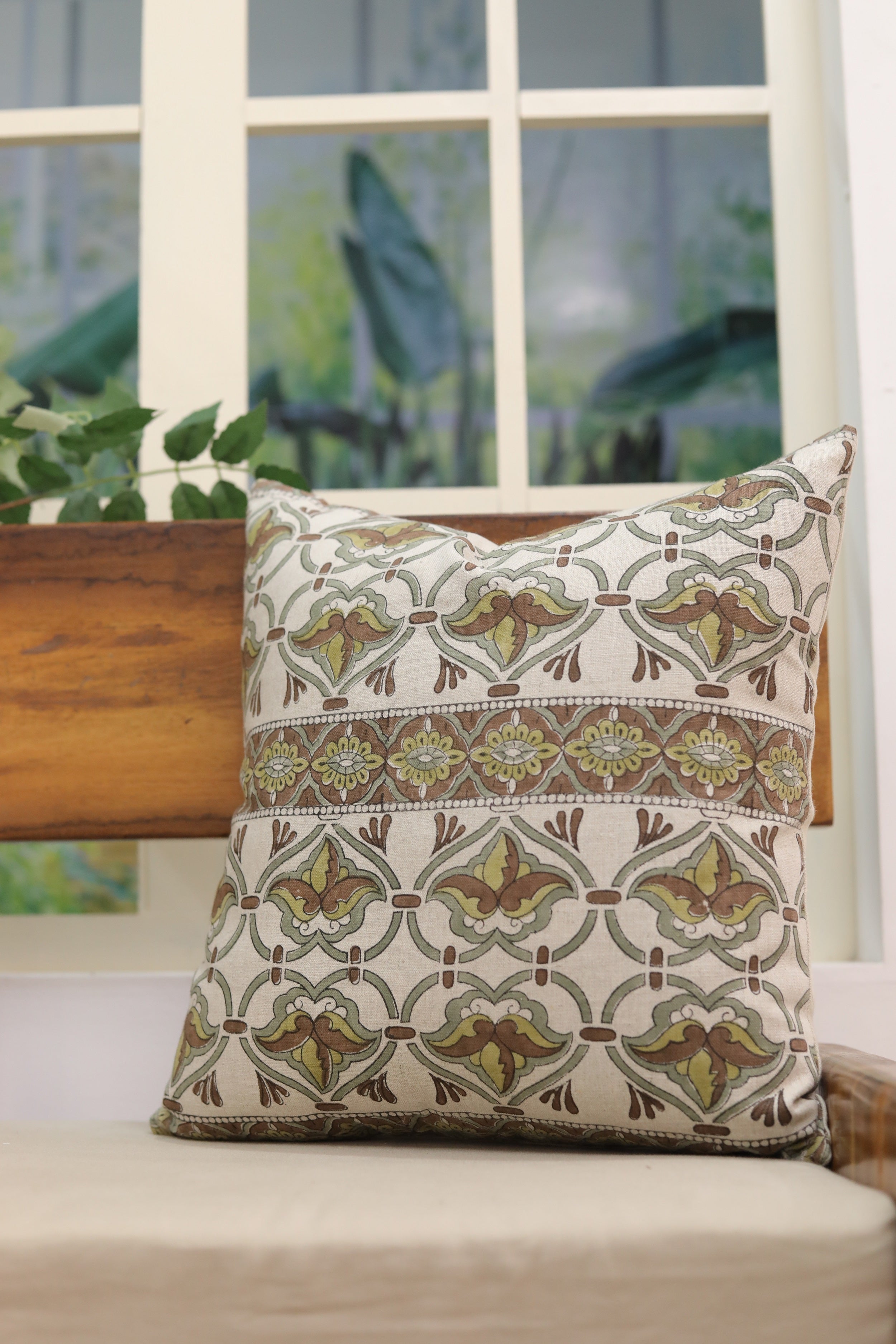 Hand Block Print pure linen designer pillow cover- HRIDYAVAN - Fabdivine