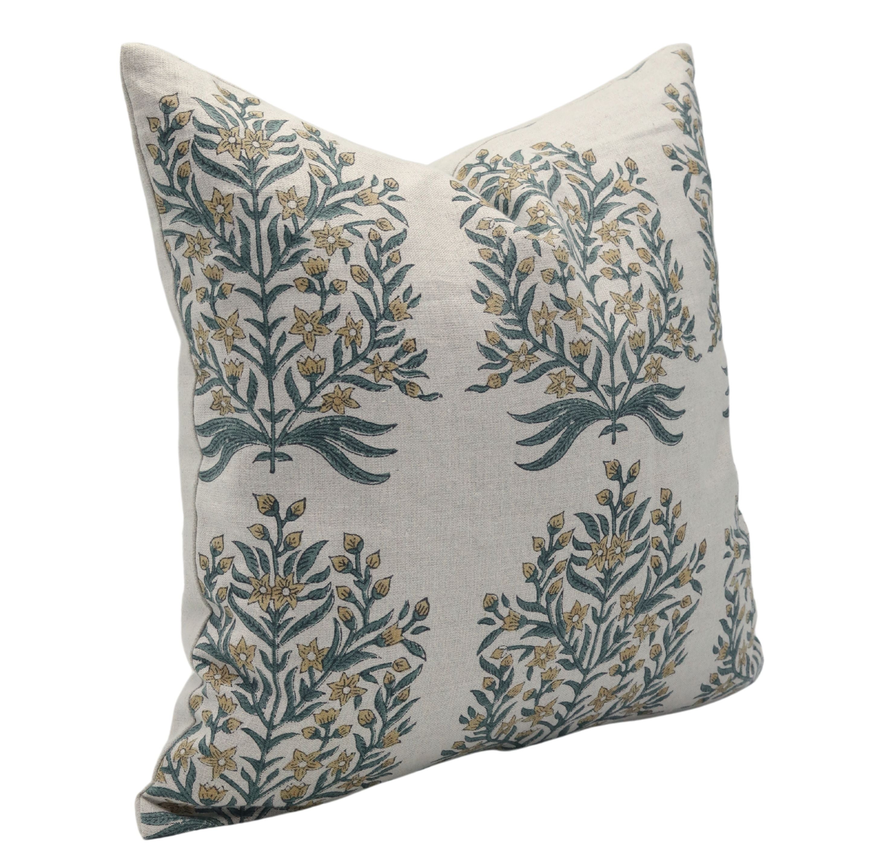 Square/Lumber block print pillow cover- Pure Linen- VRINDAVAN - Fabdivine