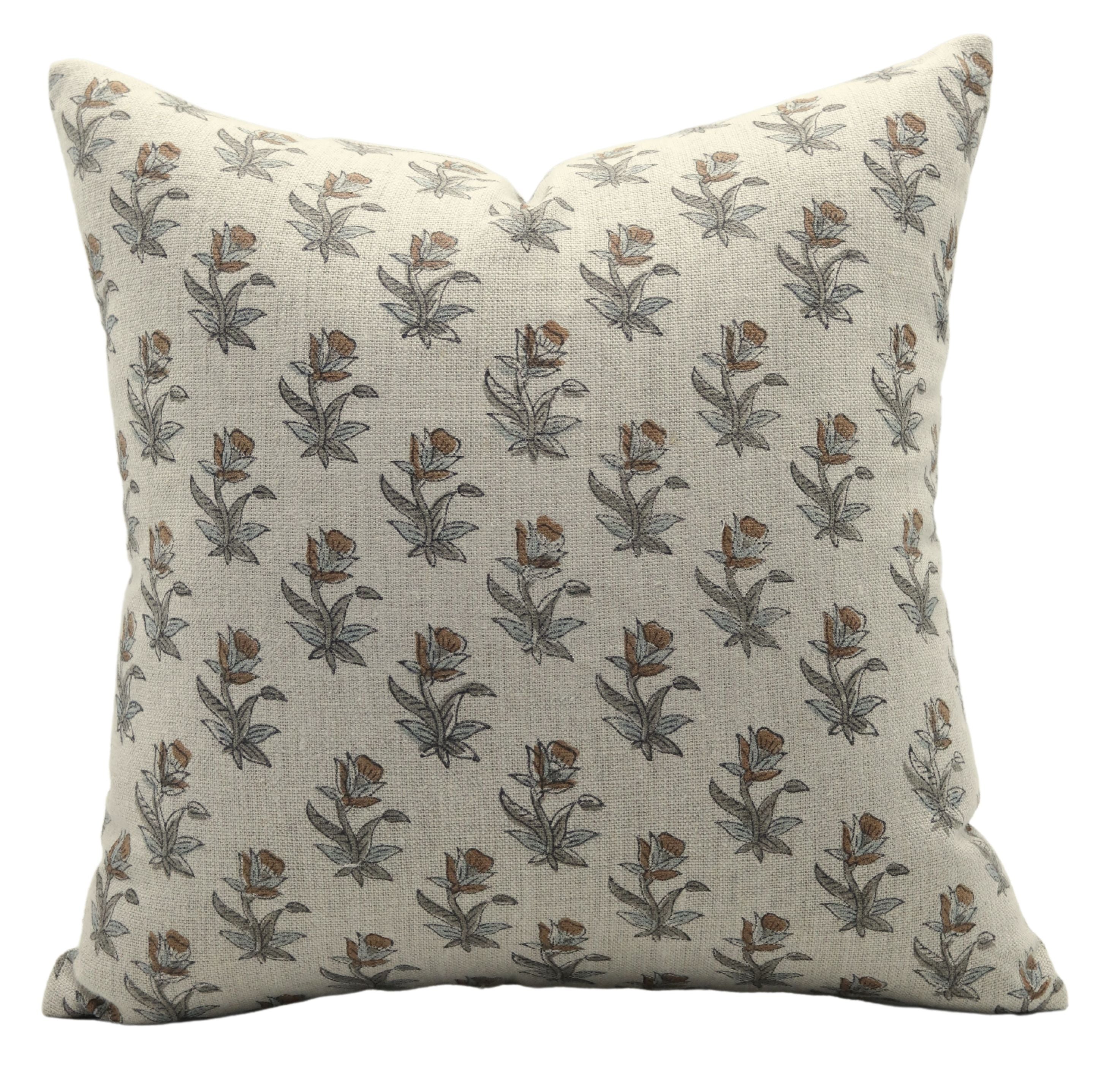 Square/Lumber block print pillow cover- Thick Linen- COASTAL TULIP - Fabdivine