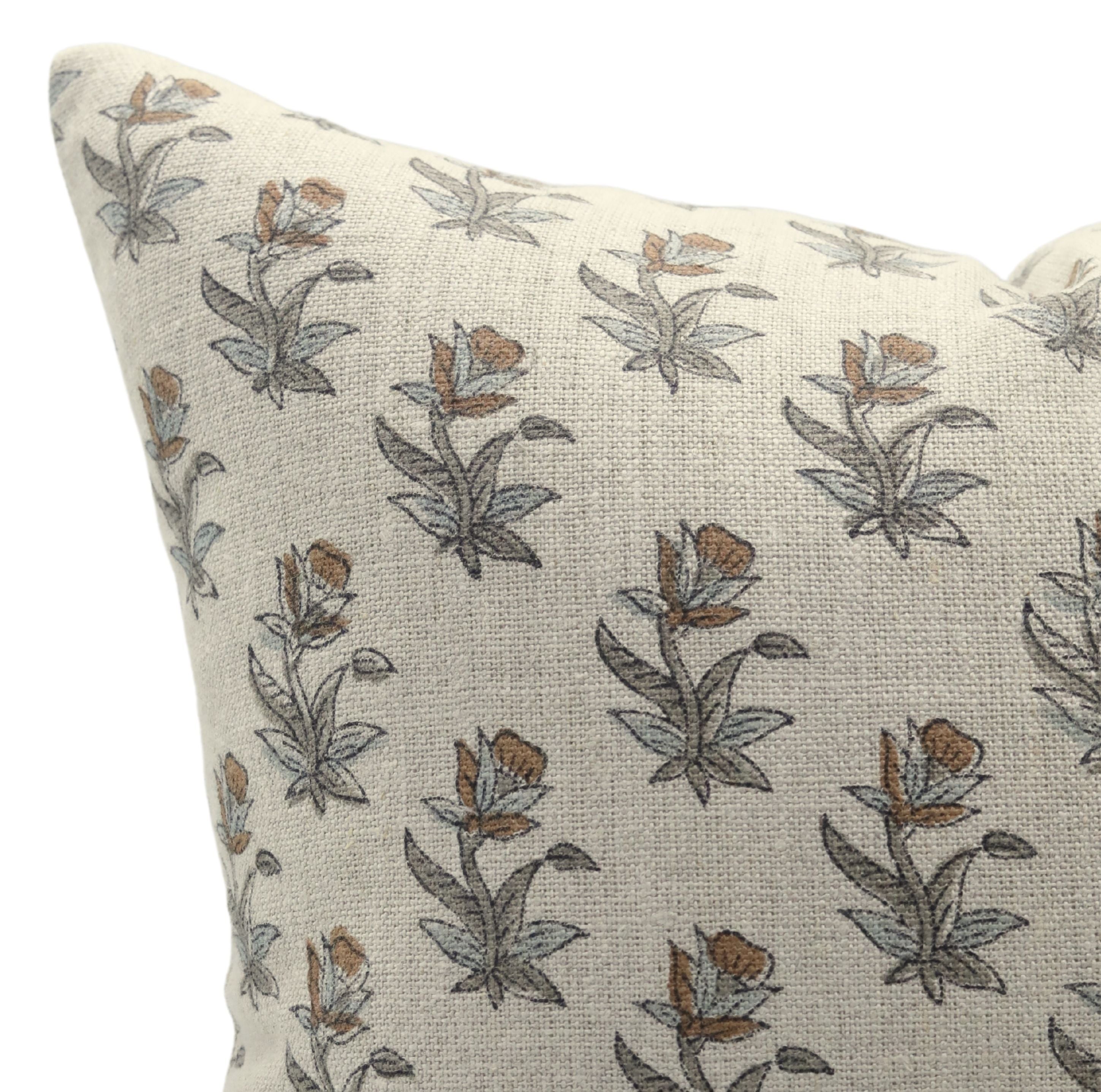 Square/Lumber block print pillow cover- Thick Linen- COASTAL TULIP - Fabdivine