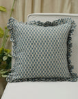 Block Print Pure Linen Frill Pillow Cover-Hariyali