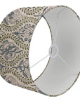 Art Deco Drum Lamp Shade in Pure Linen - Gray Floral Printed Amarbel Design