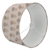 Drum Lamp Shade Handblock Design in Pure Linen Gray - Kohinoor