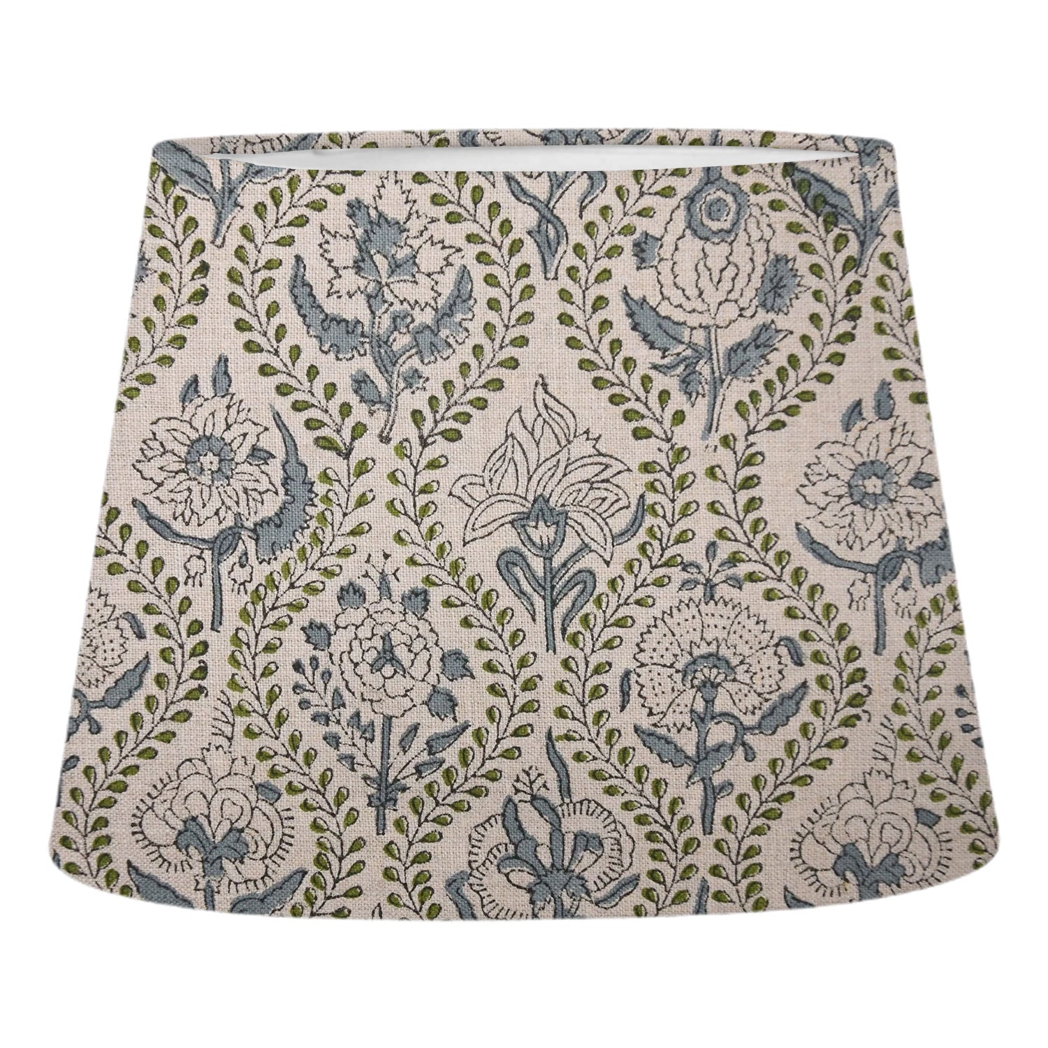 Art Deco Drum Lamp Shade in Pure Linen - Gray Floral Printed Amarbel Design