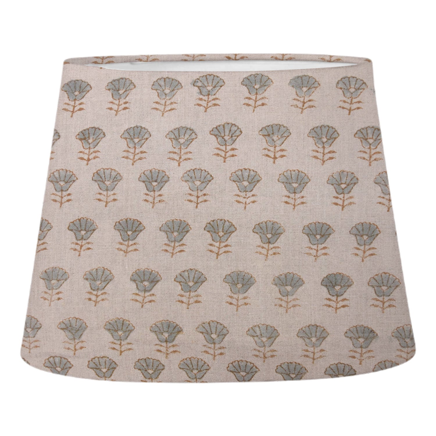 Drum Lamp Shade Handblock Design in Pure Linen Gray - Kohinoor