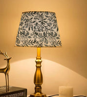 Pure Linen Block Printed Drum Table Lamp Shade - Qudrat Design in Gray and Black