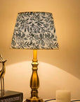 Pure Linen Block Printed Drum Table Lamp Shade - Qudrat Design in Gray and Black