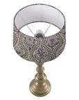 Art Deco Drum Lamp Shade in Pure Linen - Gray Floral Printed Amarbel Design