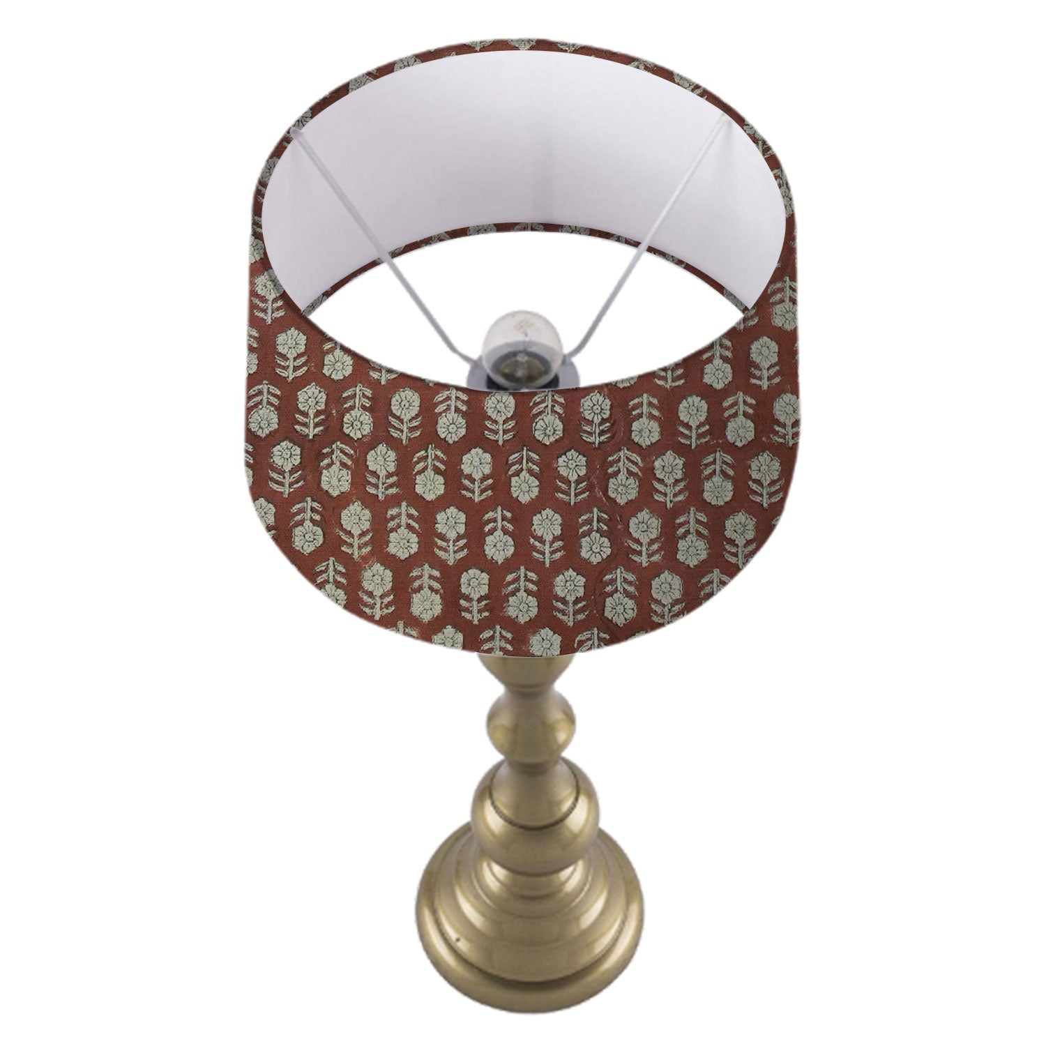 Modern Table Lamp Shade in Pure Linen - Tulsi Buti Red & Gray