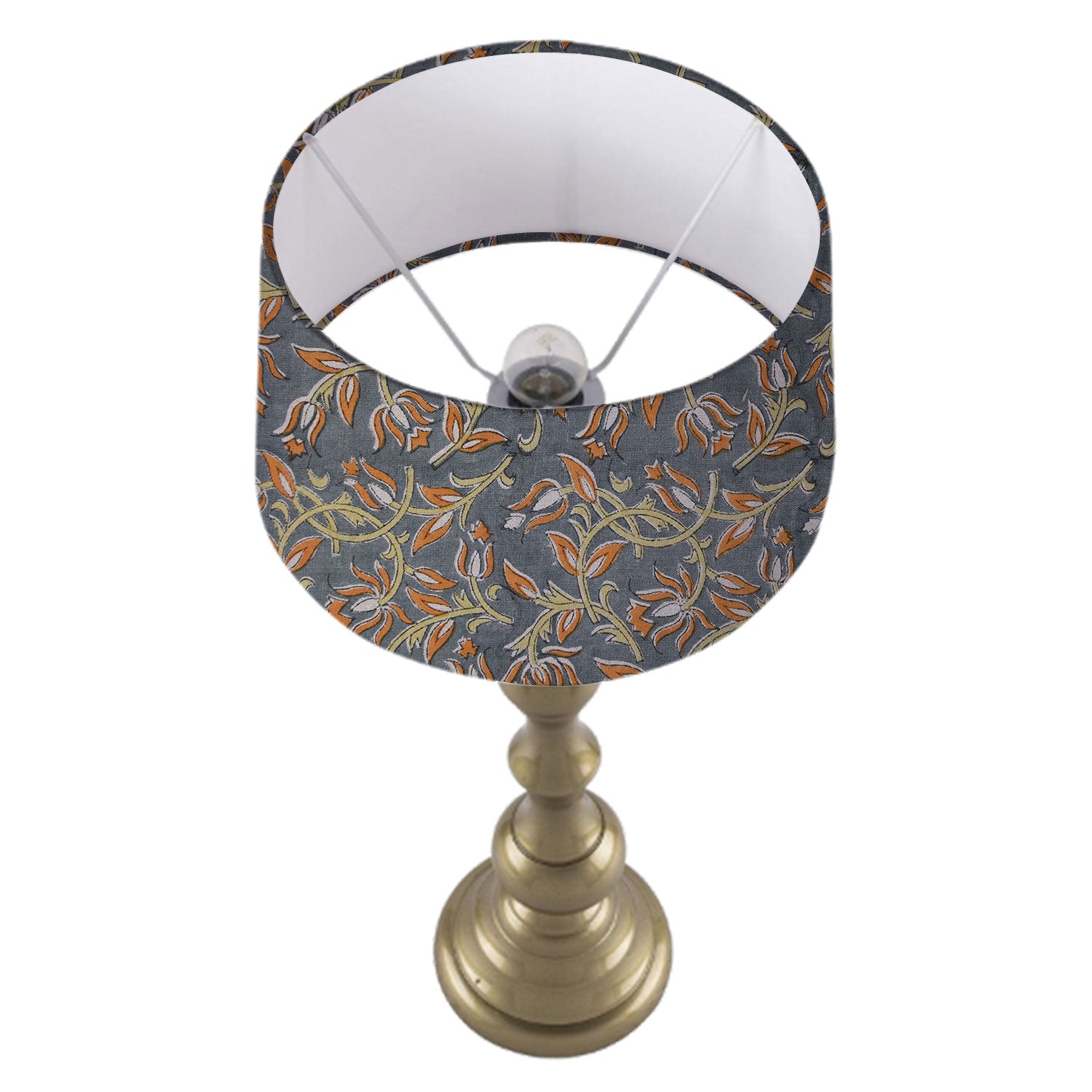 Drum Pure Linen Floor Lamp Shade - Kamal Dutta Design in Blue and Brown