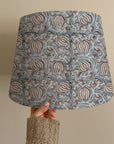 Vintage Block Printed Lamp Shade in Pure Linen - 6 Kamal Design in Gray and Brown