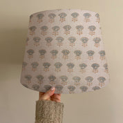 Drum Lamp Shade Handblock Design in Pure Linen Gray - Kohinoor