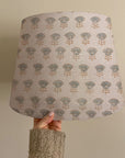 Drum Lamp Shade Handblock Design in Pure Linen Gray - Kohinoor