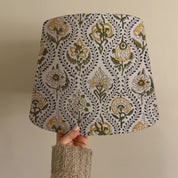 Pure Linen Block Printed Drum Lamp Shade with Amarbel Print - Elegant Floral Design