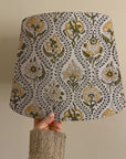 Pure Linen Block Printed Drum Lamp Shade with Amarbel Print - Elegant Floral Design