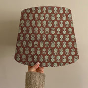 Modern Table Lamp Shade in Pure Linen - Tulsi Buti Red & Gray