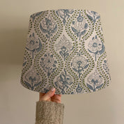 Art Deco Drum Lamp Shade in Pure Linen - Gray Floral Printed Amarbel Design