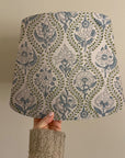 Art Deco Drum Lamp Shade in Pure Linen - Gray Floral Printed Amarbel Design