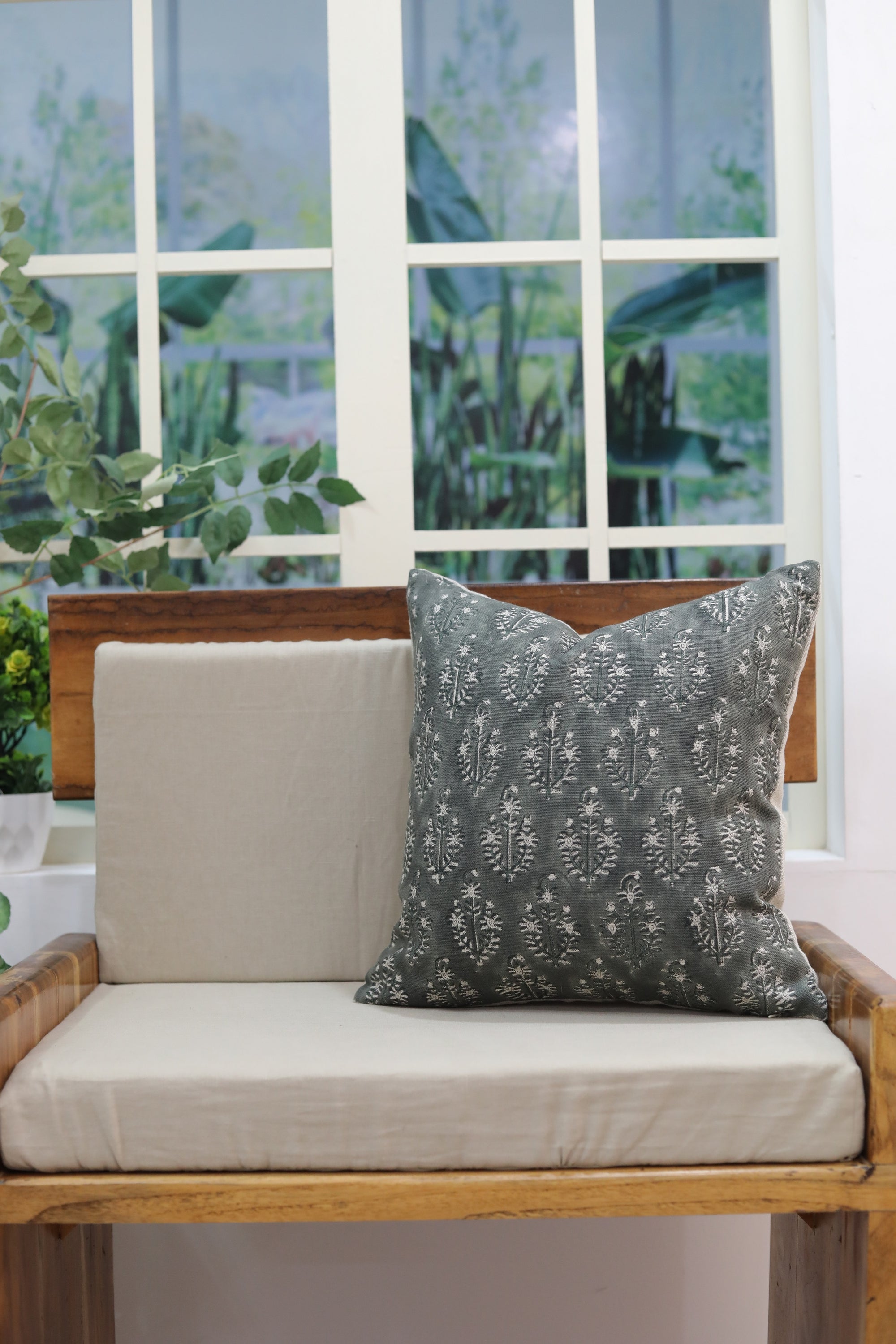 Block print Thick Linen throw pillow cover- NEELGAGAN - Fabdivine