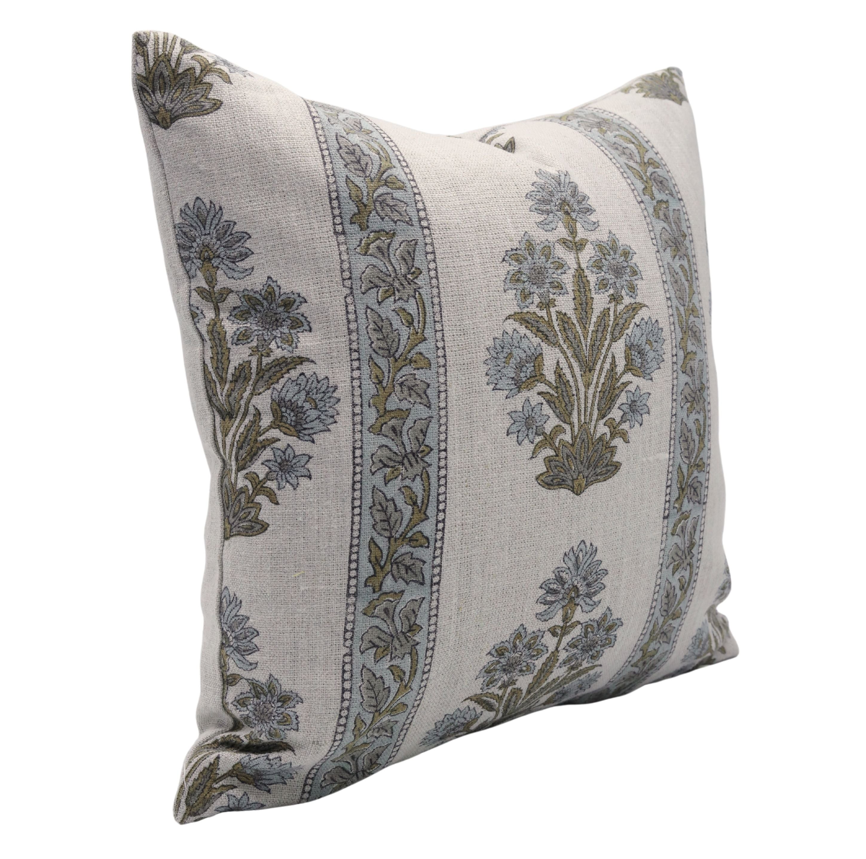 Block print Thick Linen throw pillow cover- MORPANKH - Fabdivine