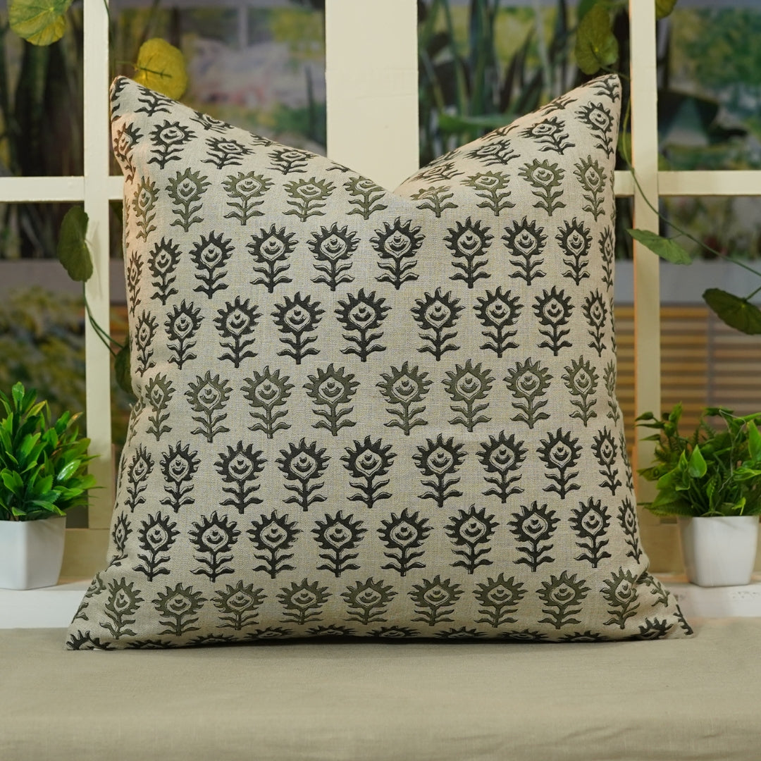 Square/Lumber block print pillow cover- Pure Linen- SURAJMUKHI - Fabdivine