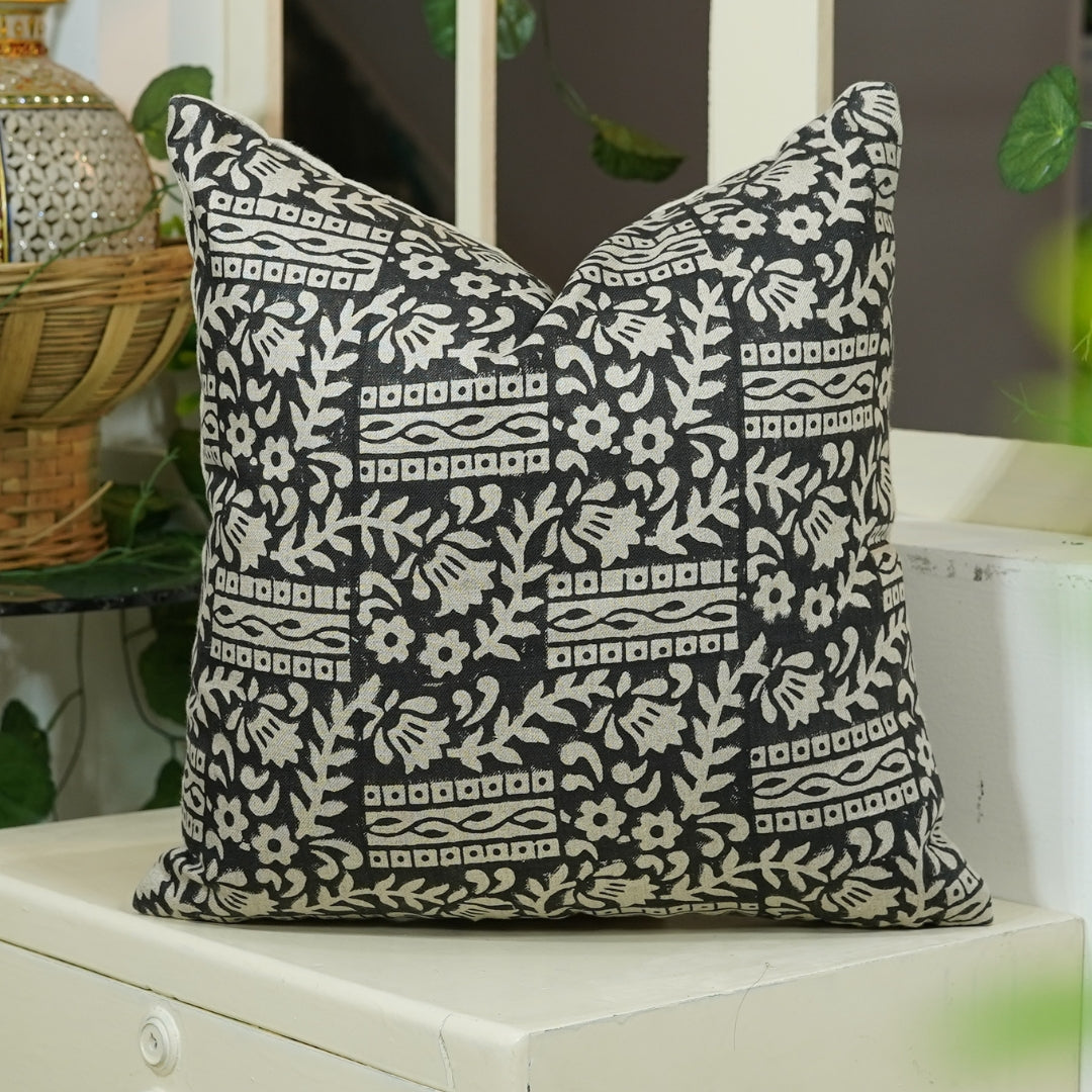 Block print Pure Linen throw pillow cover- MUMTAJ - Fabdivine