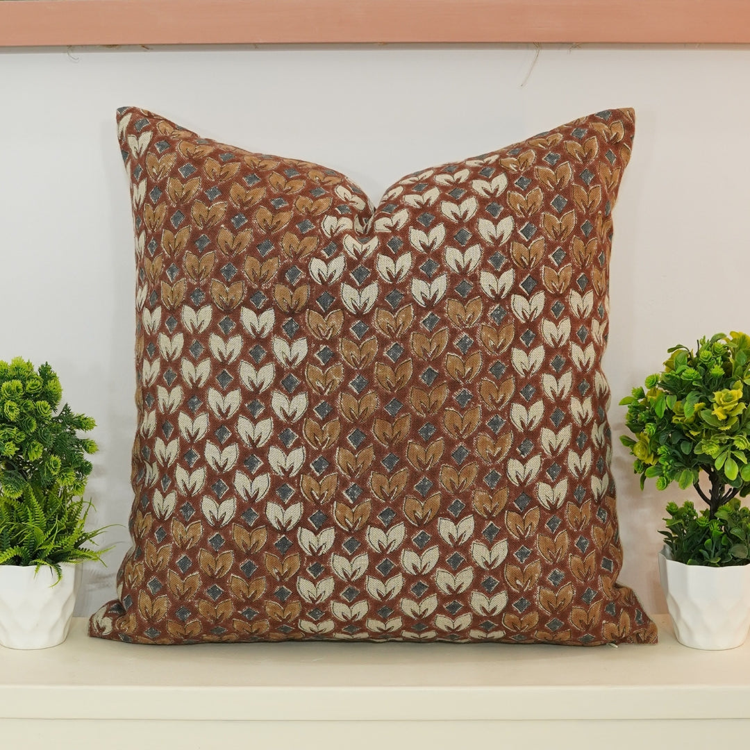 Square/Lumber block print pillow cover- Thick Linen- TITLI - Fabdivine