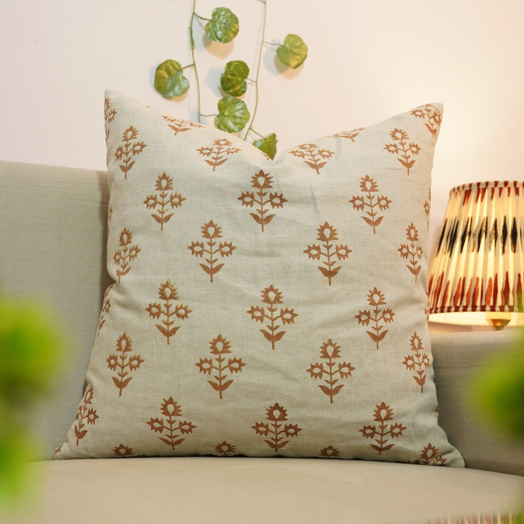 Block print Pure Linen throw pillow cover- CHAMELI - Fabdivine