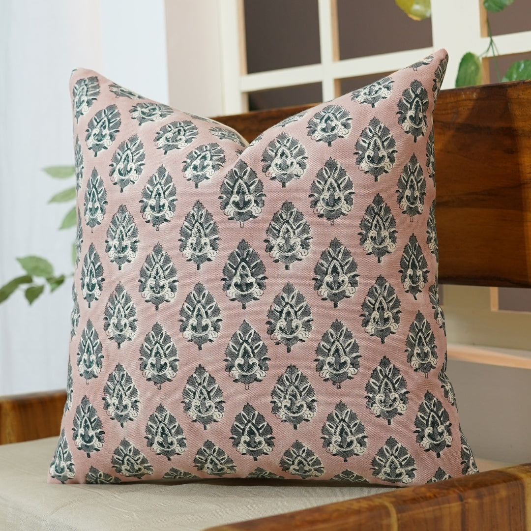 Block print Duck Canvas throw pillow cover- BETEL LEAF - Fabdivine