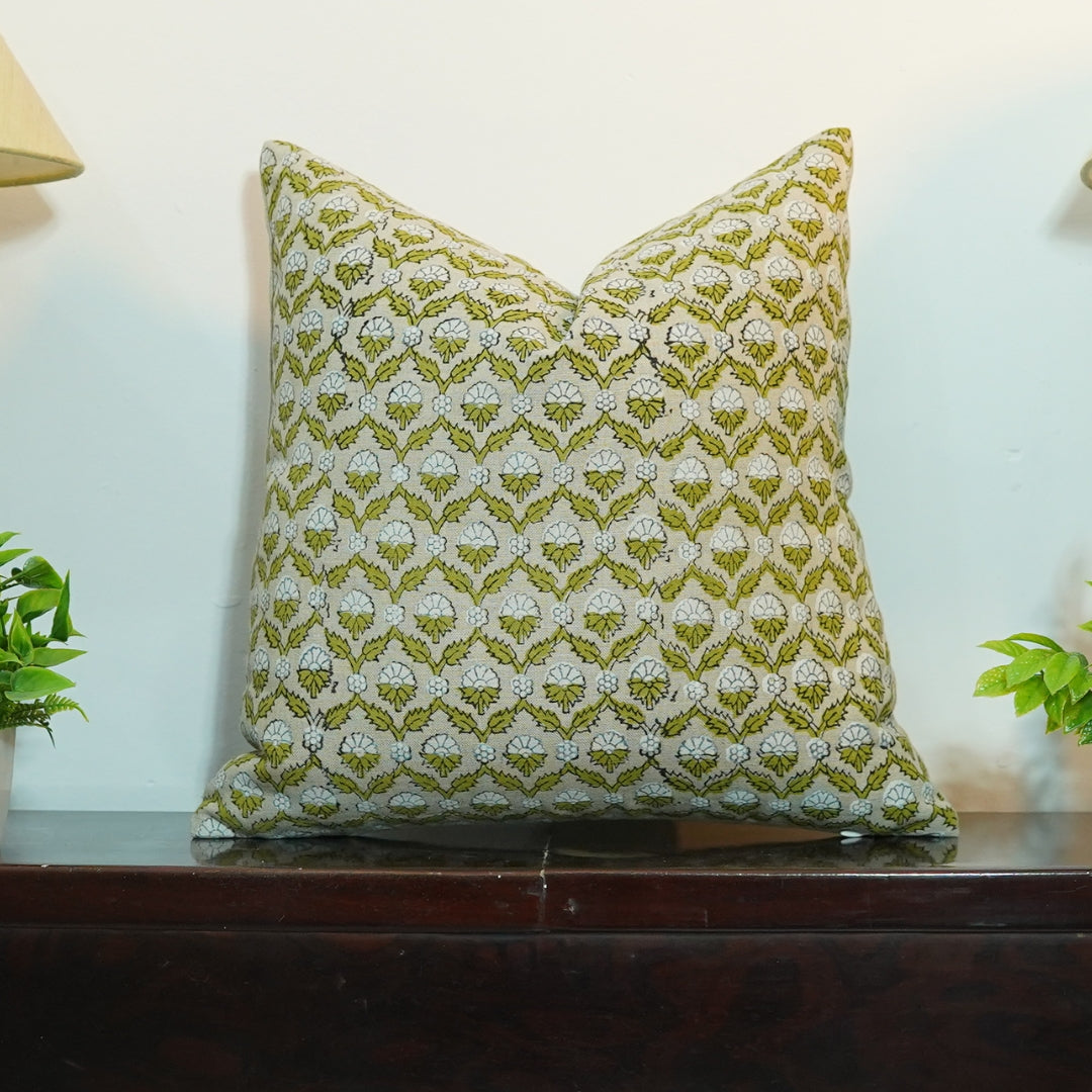 Block print Pure Linen throw pillow cover- SHEHNAZ - Fabdivine