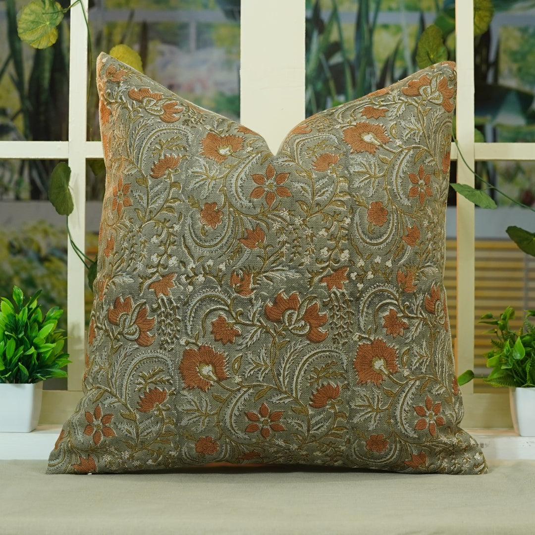 Block print Pillow cover for sofa, couch or bed- Thick Linen- KUNDANVAN - Fabdivine