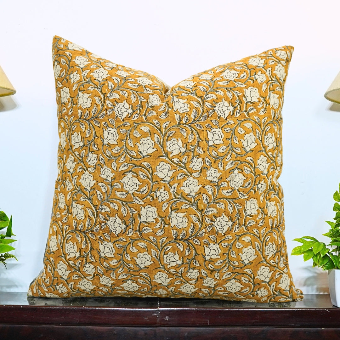 Block print Pure Linen throw pillow cover- AMRITVELA - Fabdivine