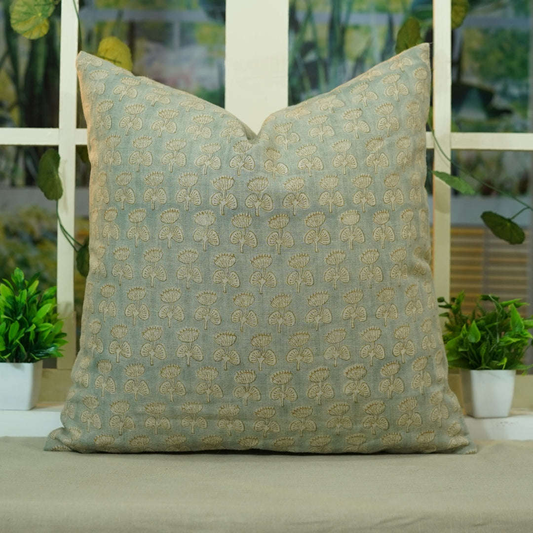 Block print Thick Linen throw pillow cover- DAMRU - Fabdivine